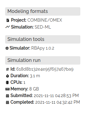 Sidebar screenshot showing simulation run details